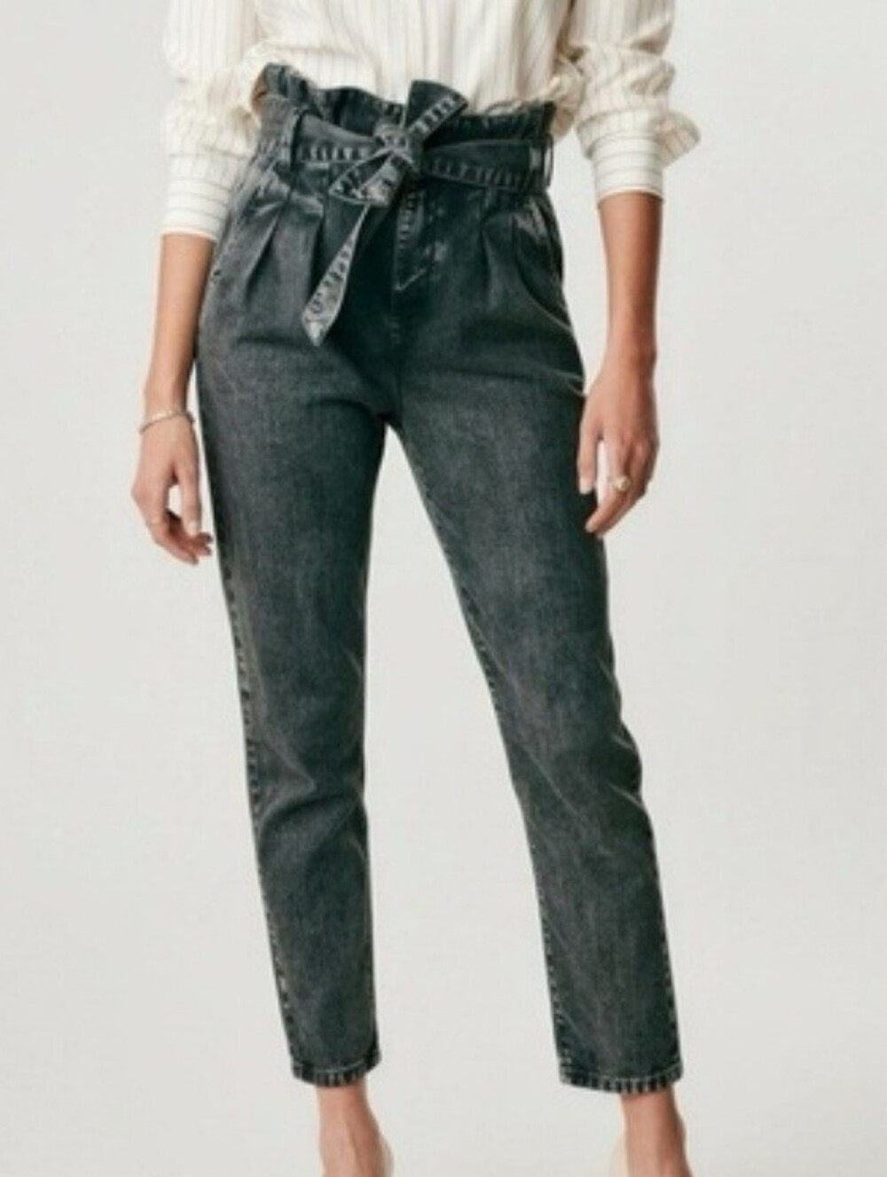 Sézane Austin Belted Paperbag Denim Trousers